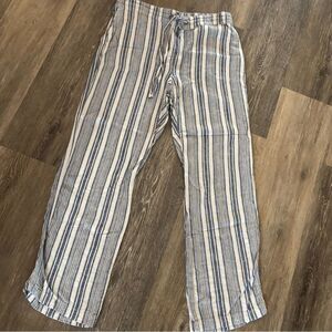 Per Se Linen Bleach Beachy Striped Blue and White Pants Sz M